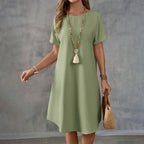 Resort Casual Midi Round-Neck Dress