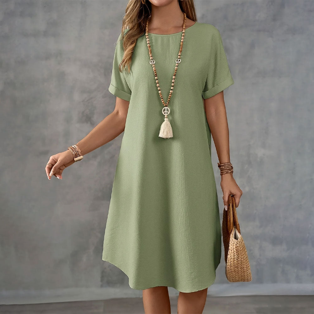 Resort Casual Midi Round-Neck Dress