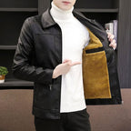 Fleece-Lined Washed Leather Jacket