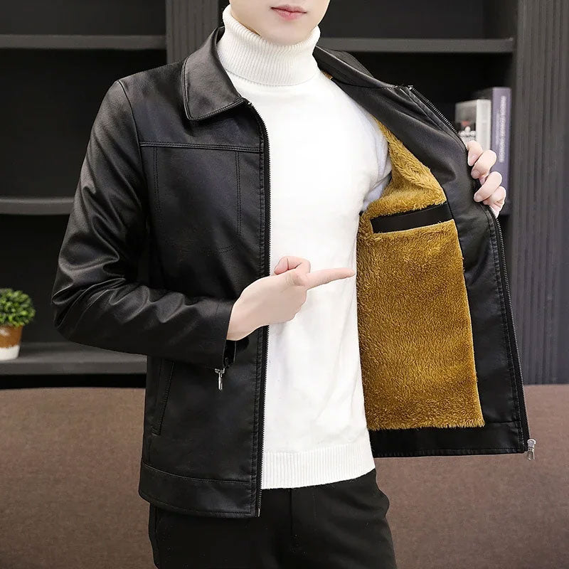 Fleece-Lined Washed Leather Jacket
