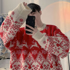 Color-Blocked Jacquard Hooded Sweater