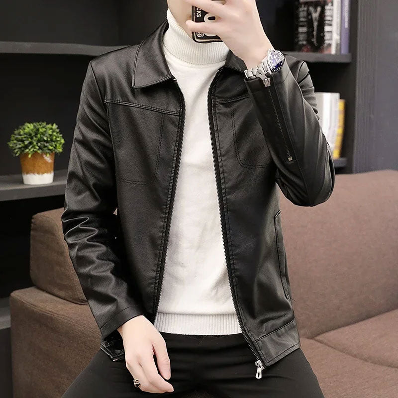 Fleece-Lined Washed Leather Jacket