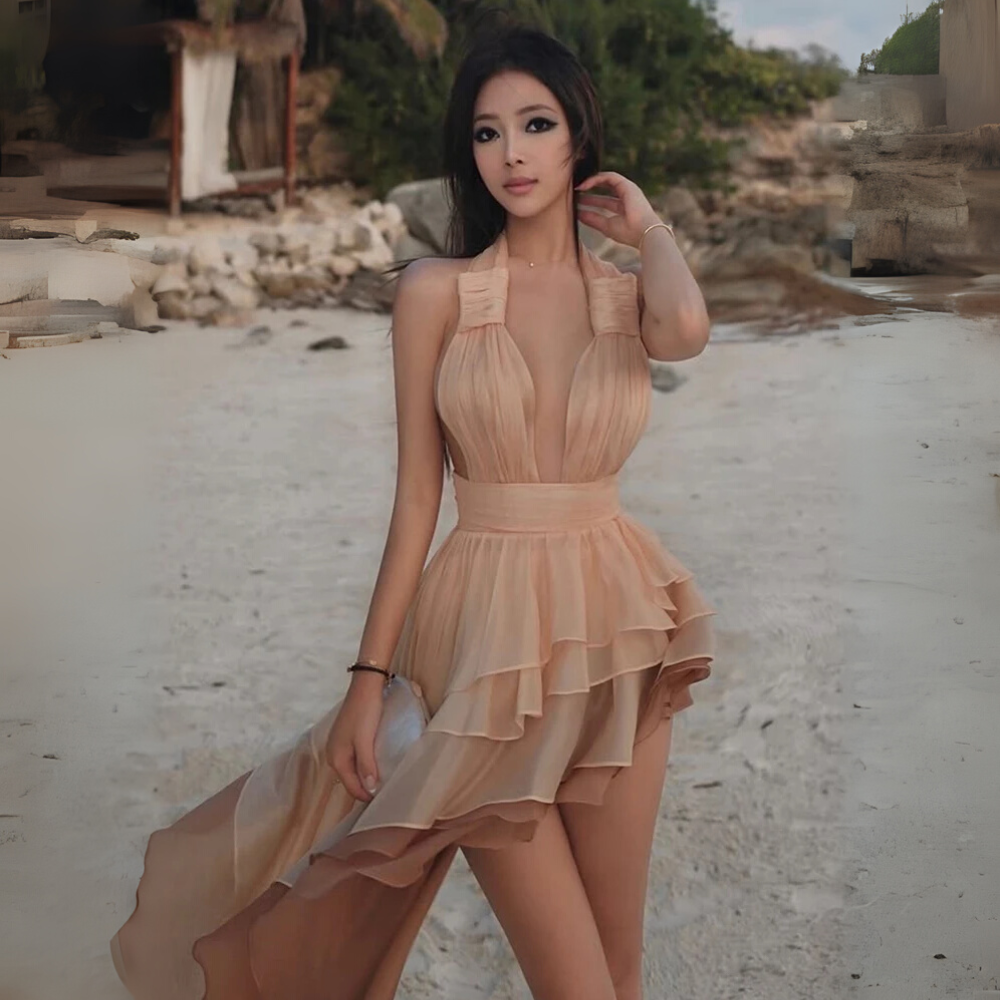Tiered Tassel Halter Backless Dress