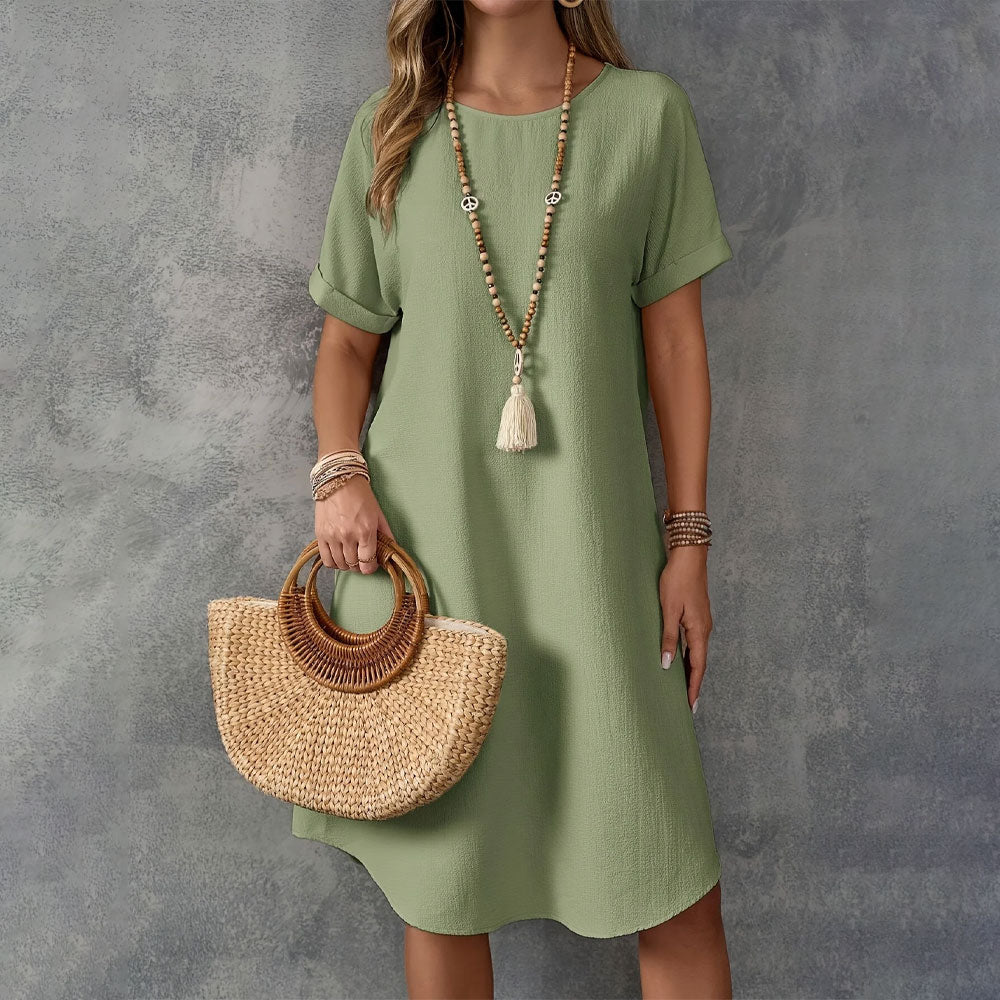 Resort Casual Midi Round-Neck Dress
