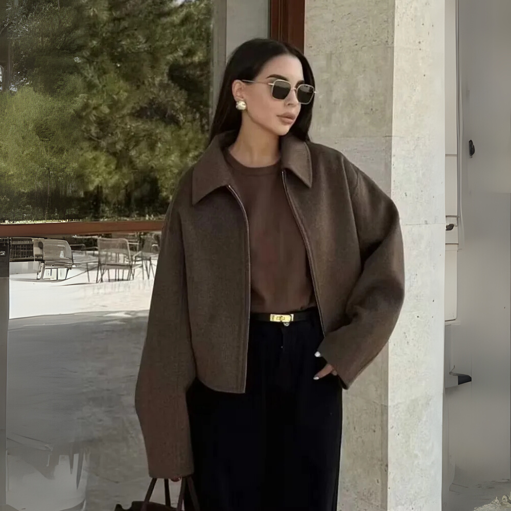 Brown Zipped Woolen Jacket