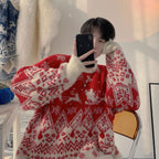 Color-Blocked Jacquard Hooded Sweater