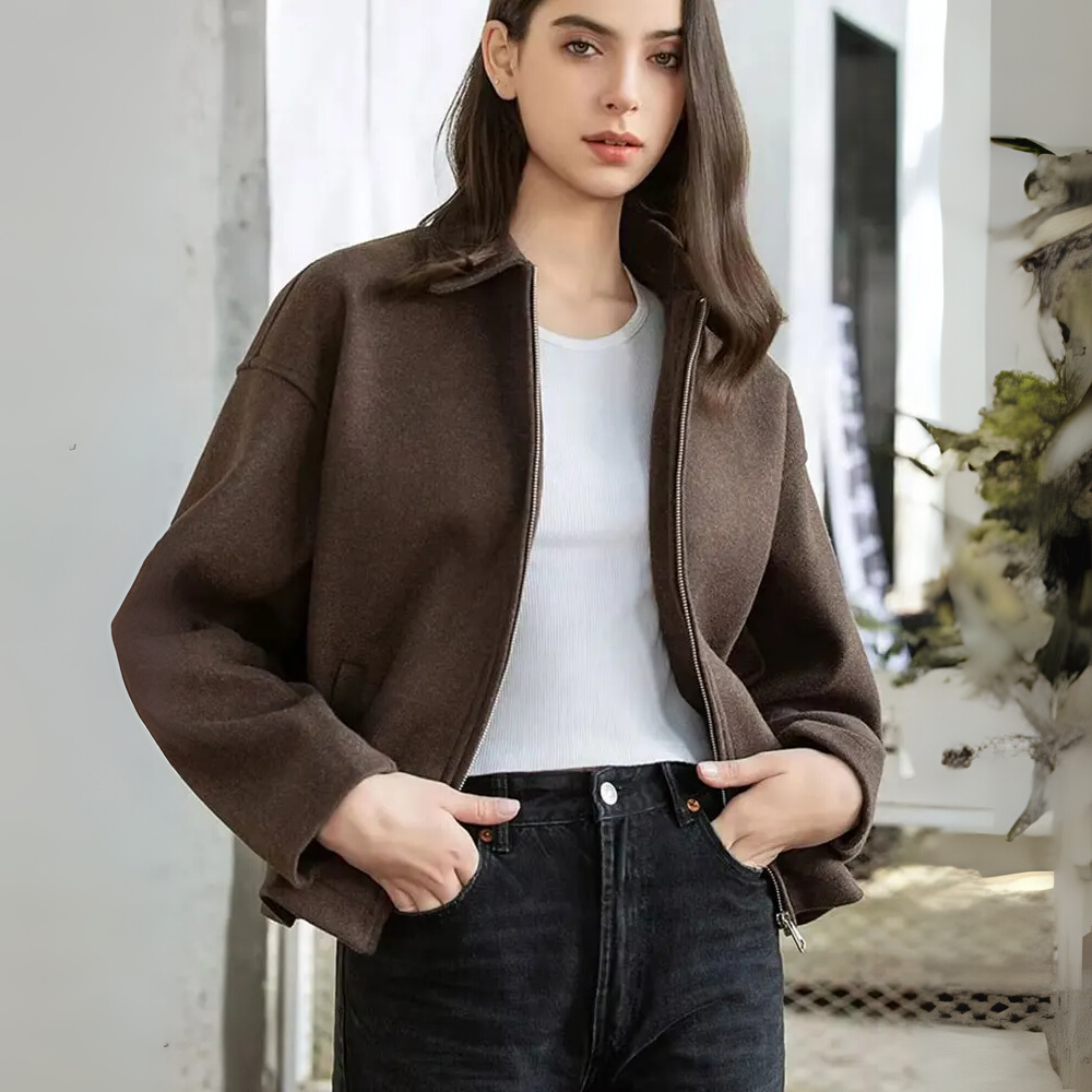 Brown Zipped Woolen Jacket