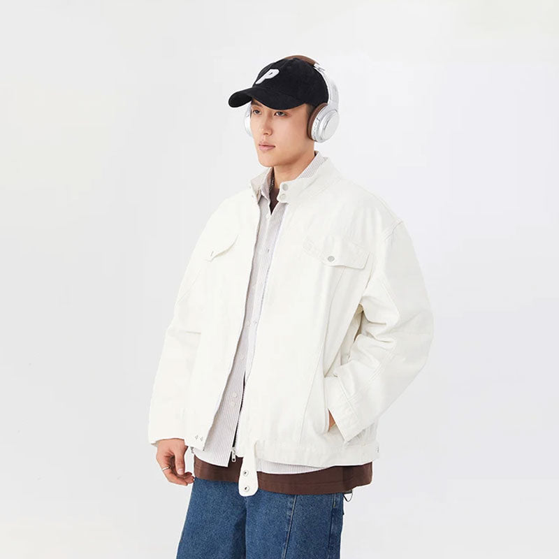 Vintage Washed Denim Biker Jacket