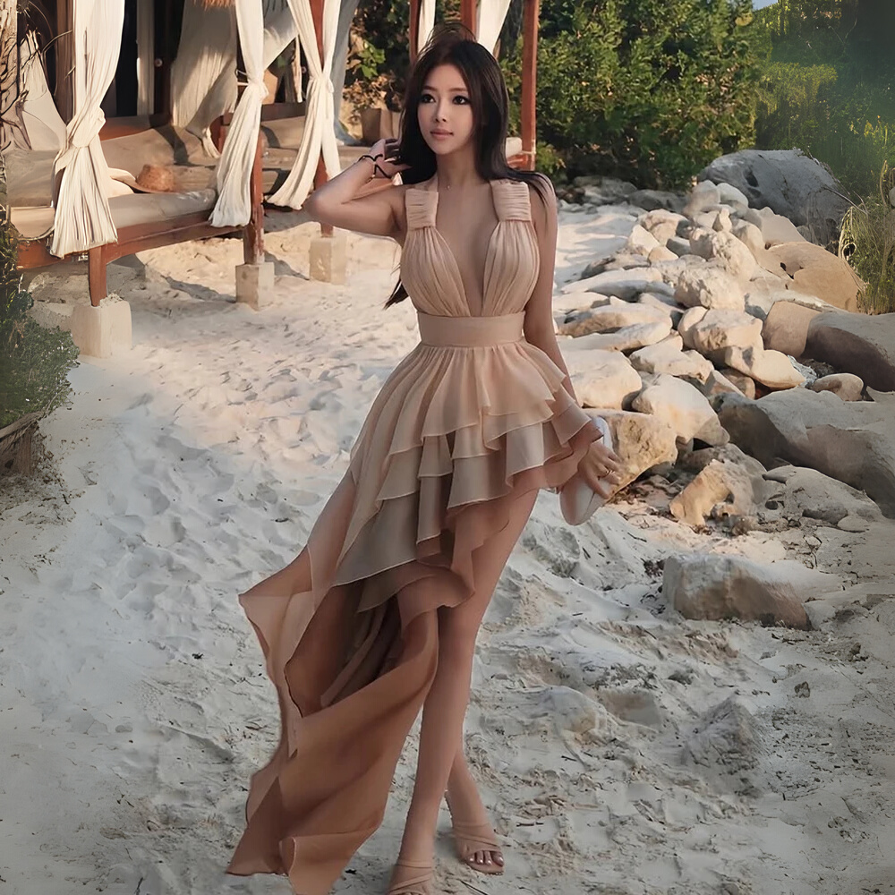 Tiered Tassel Halter Backless Dress