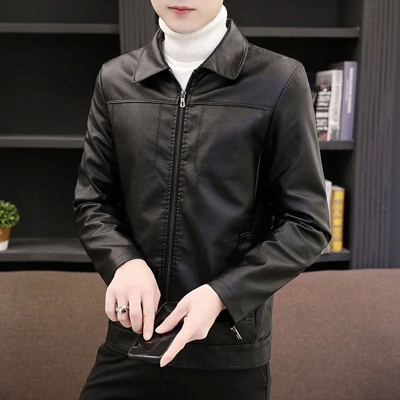 Fleece-Lined Washed Leather Jacket