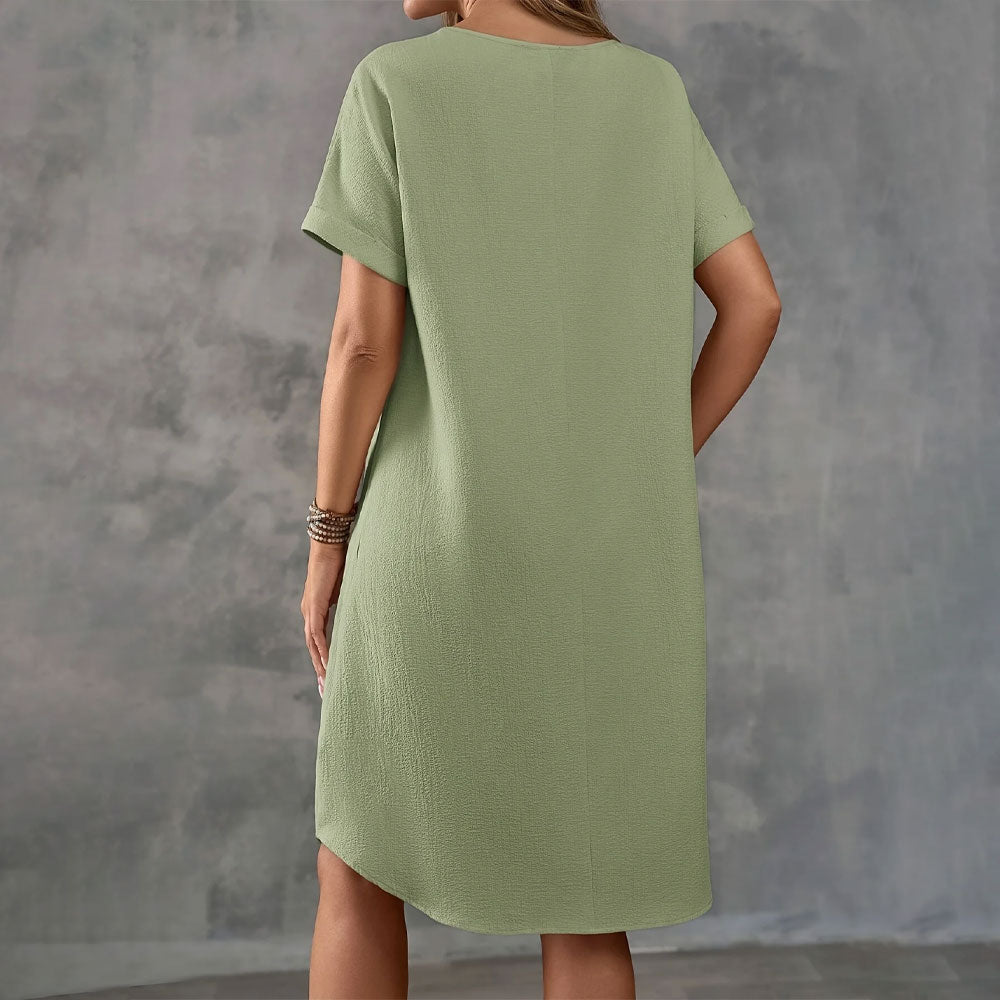 Resort Casual Midi Round-Neck Dress