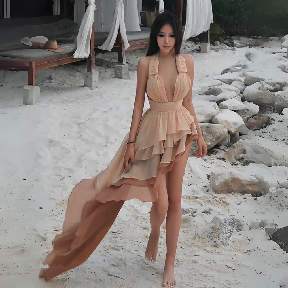 Tiered Tassel Halter Backless Dress