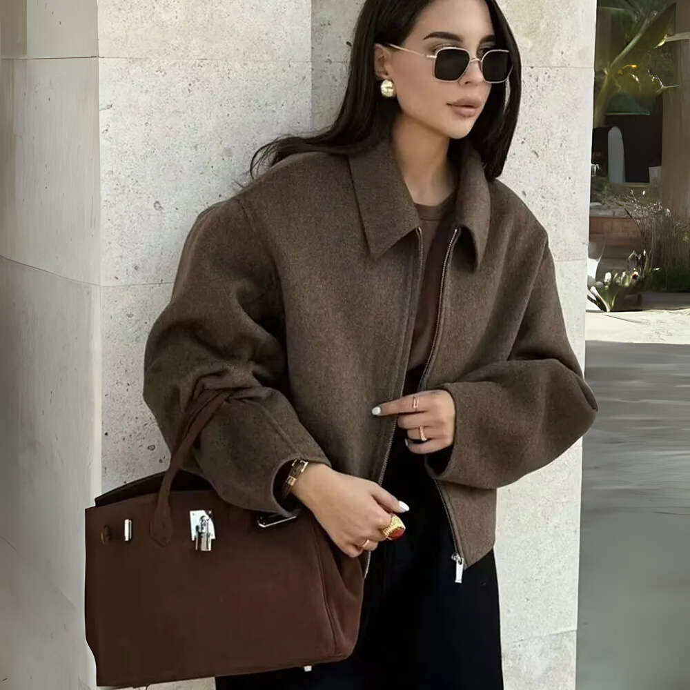 Brown Zipped Woolen Jacket