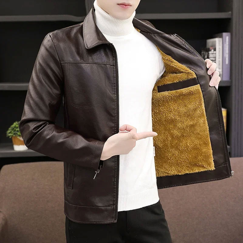 Fleece-Lined Washed Leather Jacket