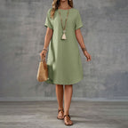 Resort Casual Midi Round-Neck Dress