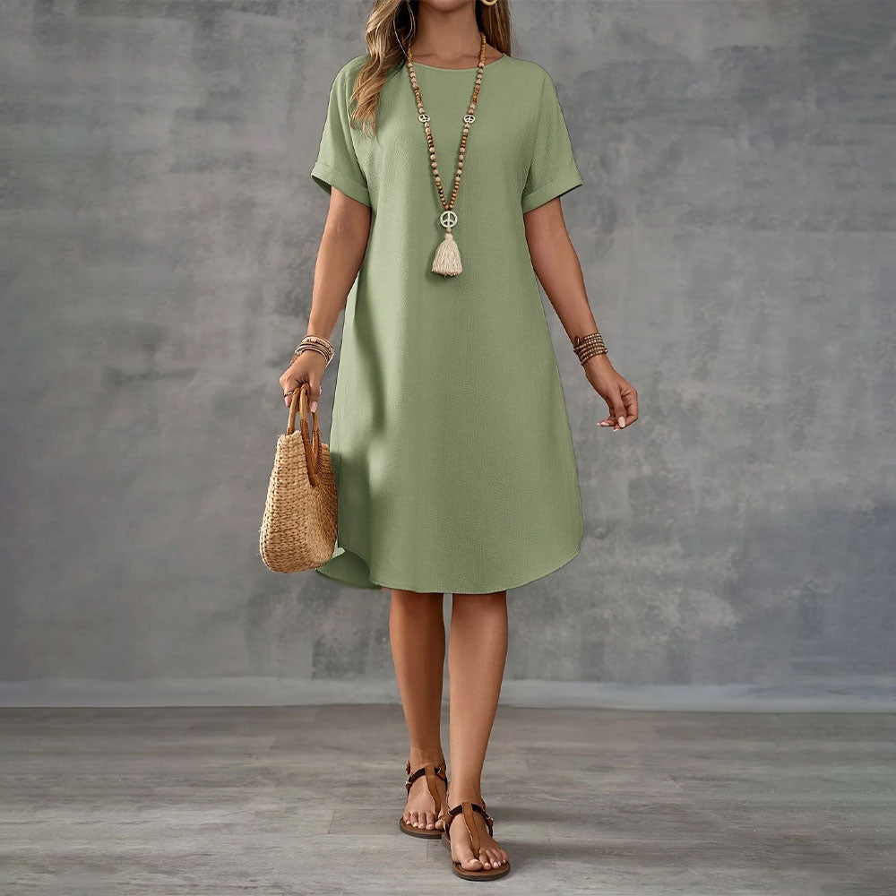 Resort Casual Midi Round-Neck Dress
