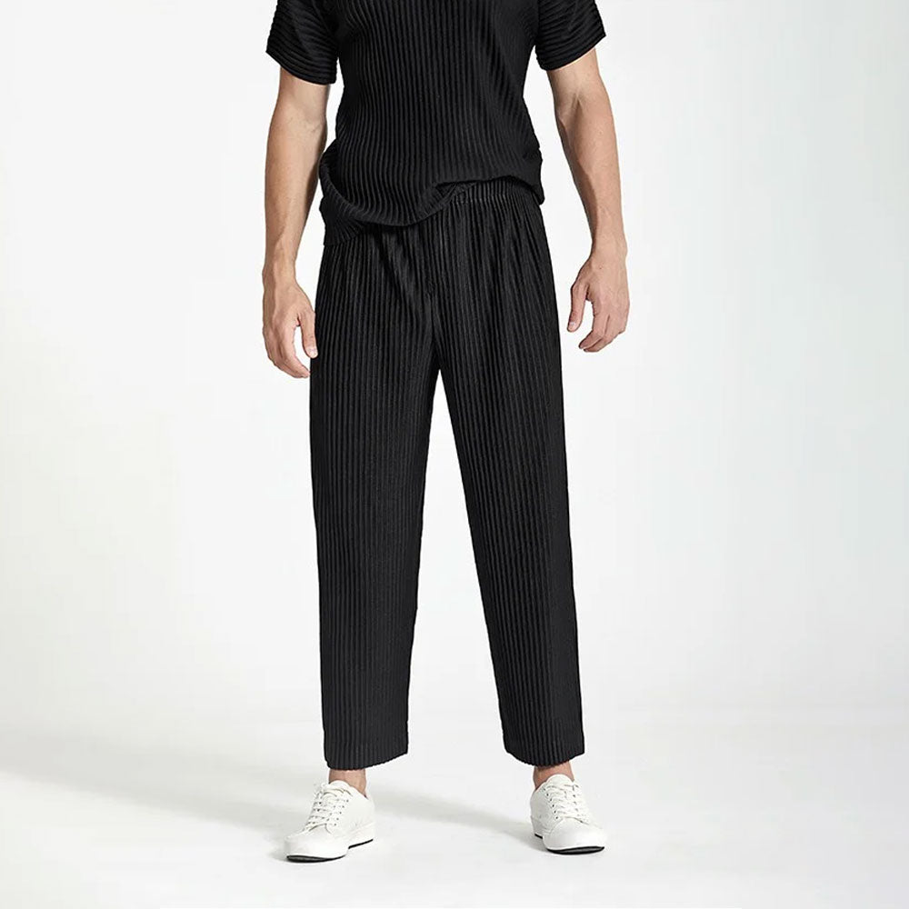 Men’s Loose Ice-Silk Pleated Trousers