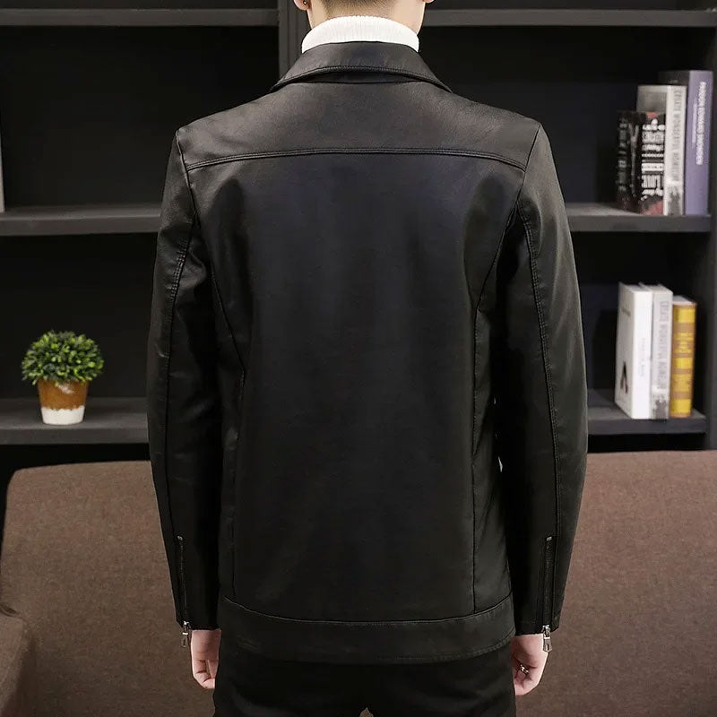 Fleece-Lined Washed Leather Jacket