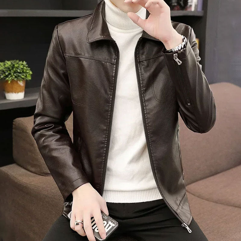 Fleece-Lined Washed Leather Jacket