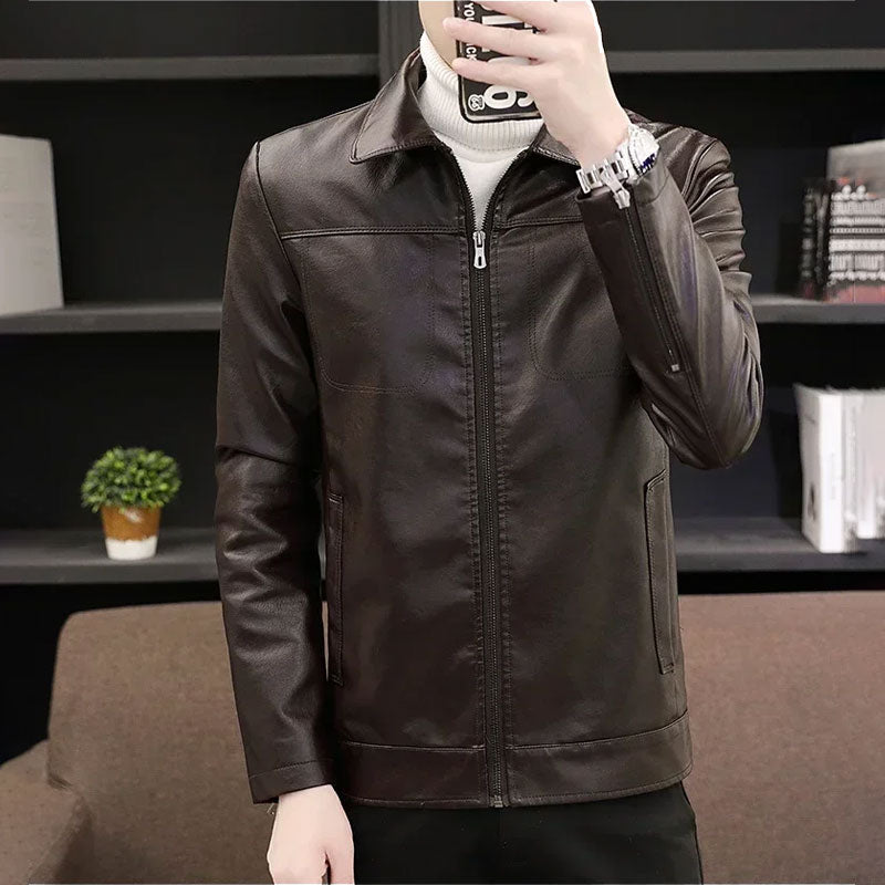 Fleece-Lined Washed Leather Jacket